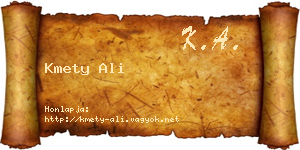Kmety Ali névjegykártya